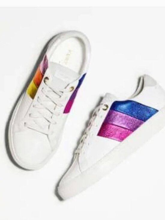 Kurt Geiger Shoes - Kurt Geiger Lane Rainbow Leather Sneakers White Metallic Size 6.5/7